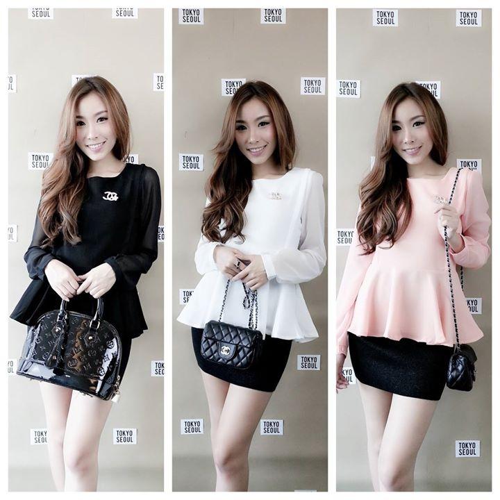 เสื้อแขนยาวชายบานต่อแขนด้วยผ้าชีฟอง
